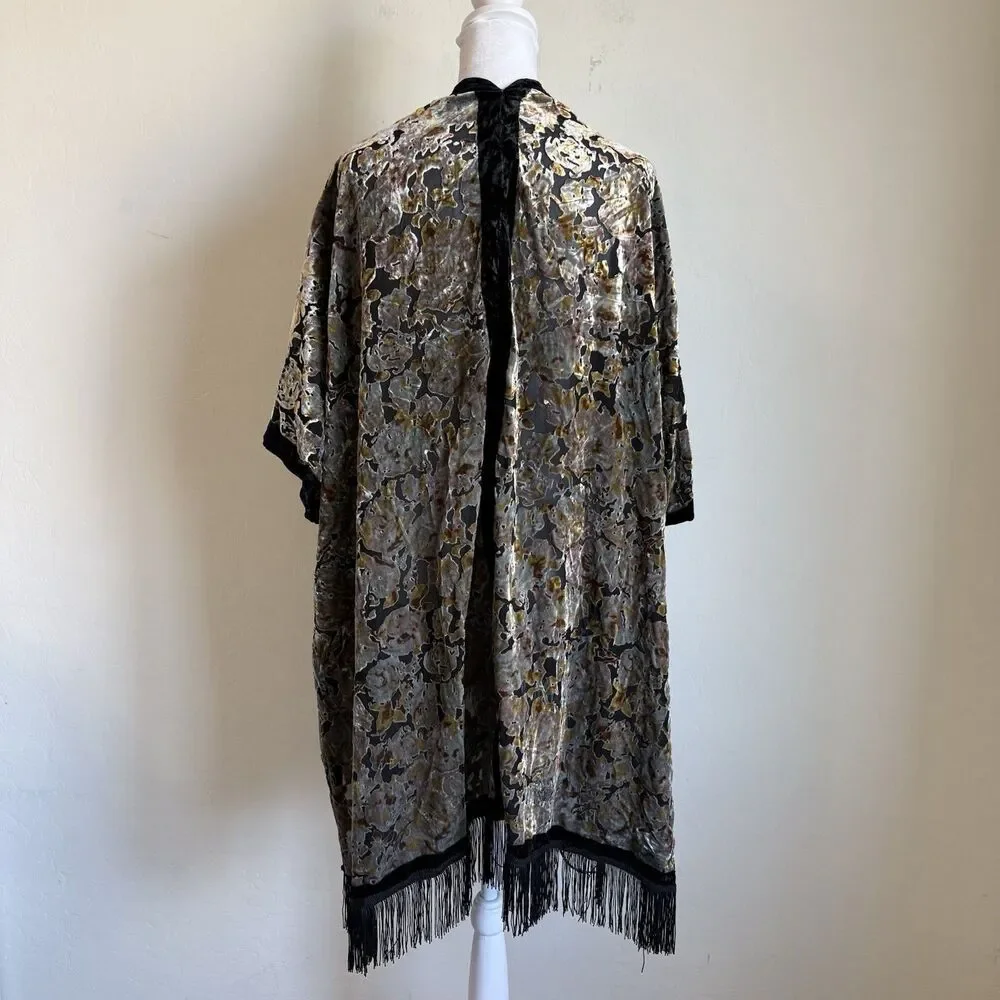 Lovestitch Velvet Burnout Fringe Kimono OS Floral Sheer Whimsigoth Boho Western - Picture 5 of 9